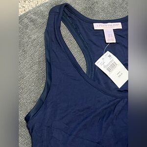 A Pea in the Pod Maternity Tank Top Lounge Tee Satin Trim Built-In Bra Navy Blue